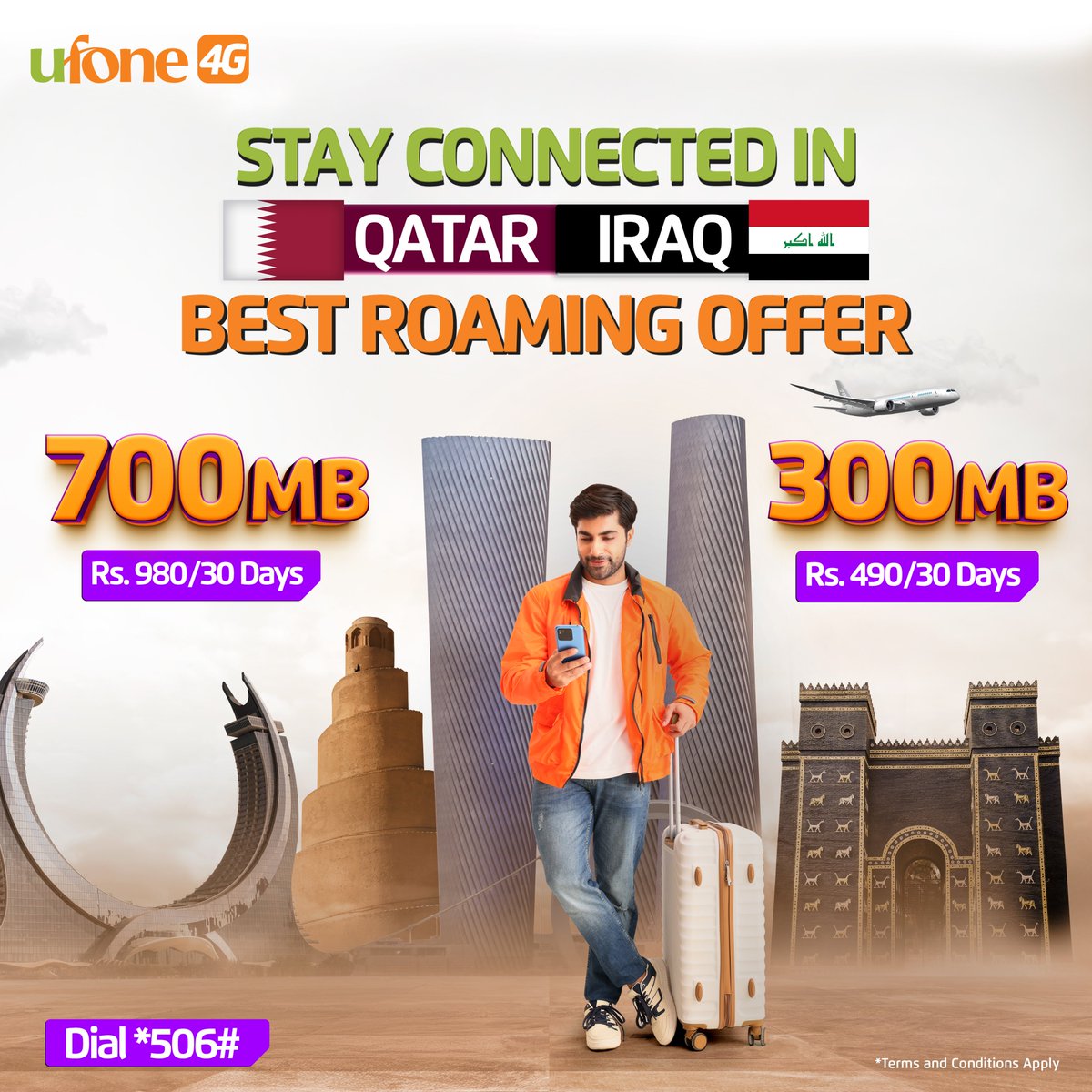Ufone's tweet photo. Let roaming offer handle your connectivity needs while you enjoy your journey stress-free.ππ€³
Subscribe Now!
#Ufone4G #RoamingOffers #Iraq #Qatar https://t.co/Zucv3AfyiT