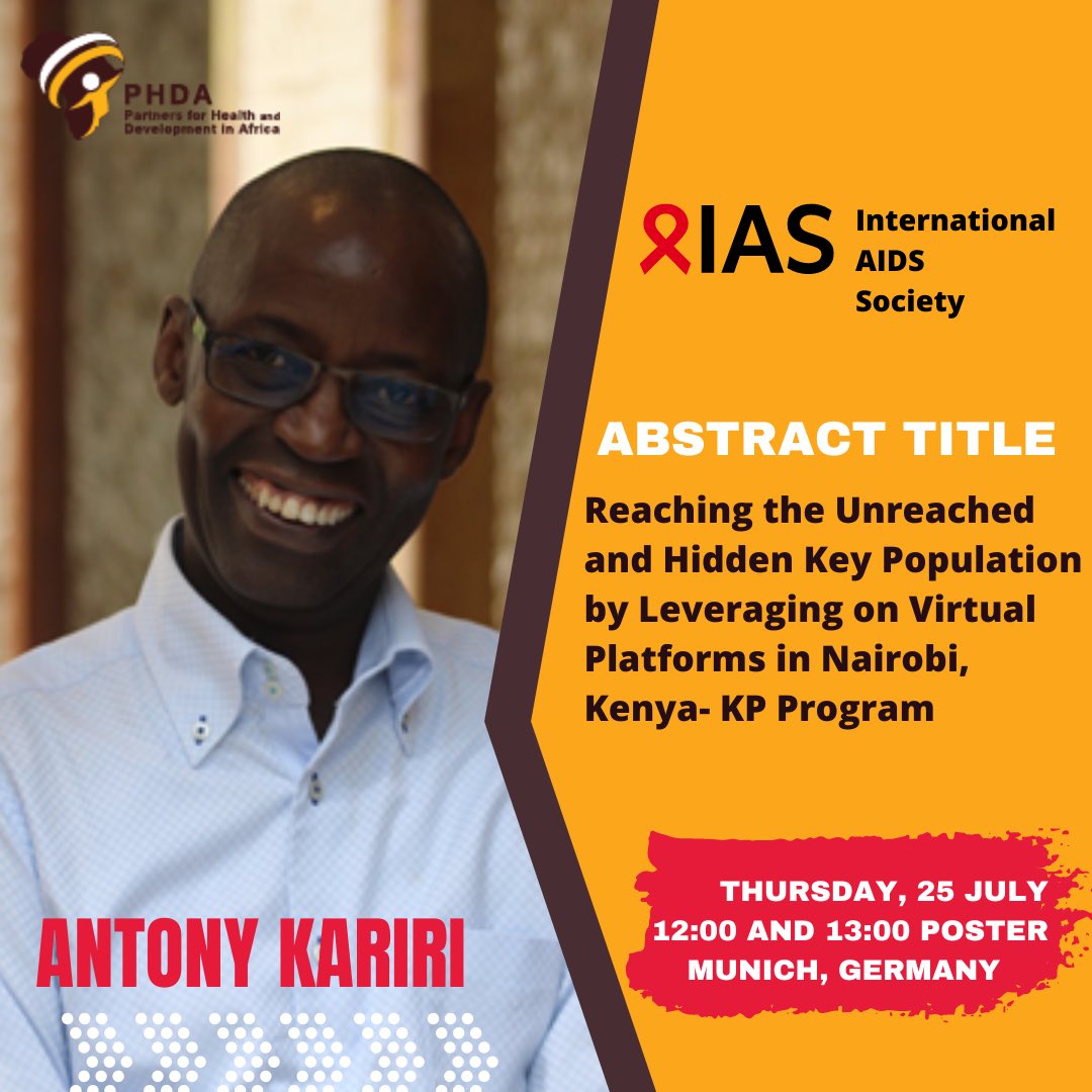 PHDA_Kenya's tweet photo. Antony Kariri represents PHDA at Munich, Germany, in the 25th International AIDS Conference 2024. Topic: "Reaching the Unreached and hidden Key Population by leveraging on virtual platforms in Nairobi, Kenya-KP program" https://t.co/K6kIgceaNQ
