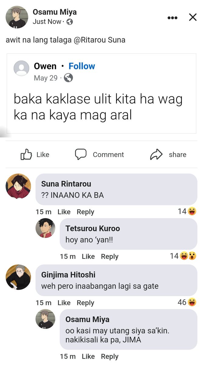seijohsun's tweet photo. are we, we aren’t ?! 

a filo #haikyuu au kung saan inis si osamu kay rin (for reasons only he knows) but at the same time, gusto niya lagi ng atensyon nito.

ano ba talaga ang trip ng #osasuna/ #sunaosa? https://t.co/RfzAGWMPDm