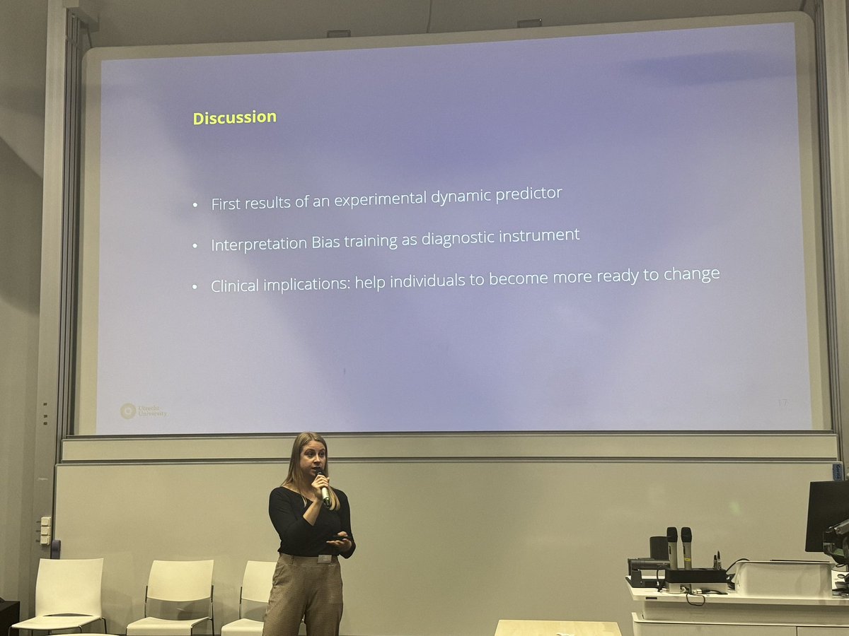 Individual differences in ability to change and retain interpretations predicts outcome of exposure therapy in social anxiety. Very novel and intriguing findings <a href="/BouwmanVera/">Vera Bouwman</a> <a href="/CbmAssociation/">Association for Cognitive Bias Modification</a> #ACBM2024