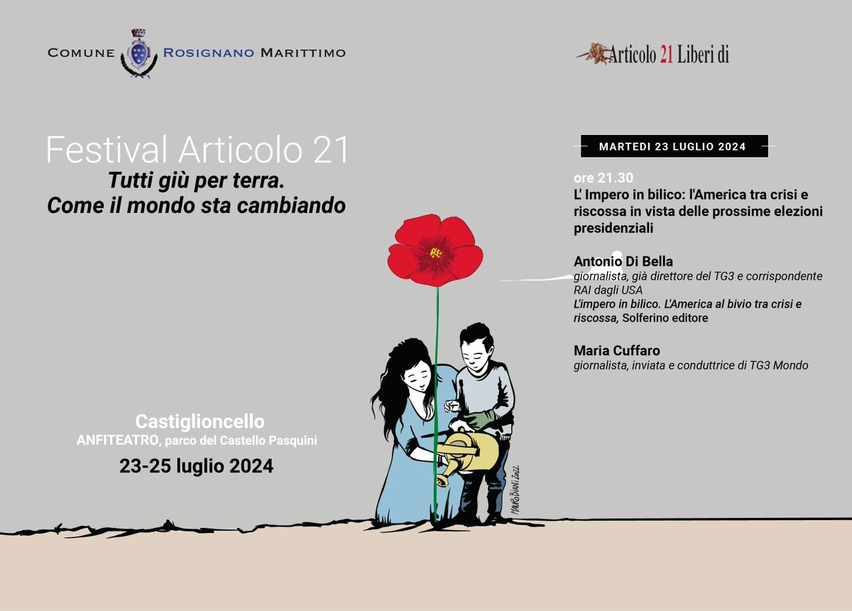 elisabetta cosci (@elisabettacosci) on Twitter photo Martedì 23 luglio, alle 21:30 con Maria Cuffaro e <a href="/antoniodibell10/">antoniodibella</a> parliamo di "L'Impero in bilico, l'America al bivio tra crisi e riscossa" (<a href="/Solferino/">さくらでんぶ📅🐈</a>) all'anfiteatro Giuliano Scabia, parco CASTELLO PASQUINI castiglioncello (LI). <a href="/Artventuno/">articolo21.info</a> <a href="/maurobiani/">Mauro Biani</a> <a href="/BeppeGiulietti/">Beppe Giulietti</a> Martedì 23 luglio, alle 21:30 con Maria Cuffaro e <a href="/antoniodibell10/">antoniodibella</a> parliamo di "L'Impero in bilico, l'America al bivio tra crisi e riscossa" (<a href="/Solferino/">さくらでんぶ📅🐈</a>) all'anfiteatro Giuliano Scabia, parco CASTELLO PASQUINI castiglioncello (LI). <a href="/Artventuno/">articolo21.info</a> <a href="/maurobiani/">Mauro Biani</a> <a href="/BeppeGiulietti/">Beppe Giulietti</a>