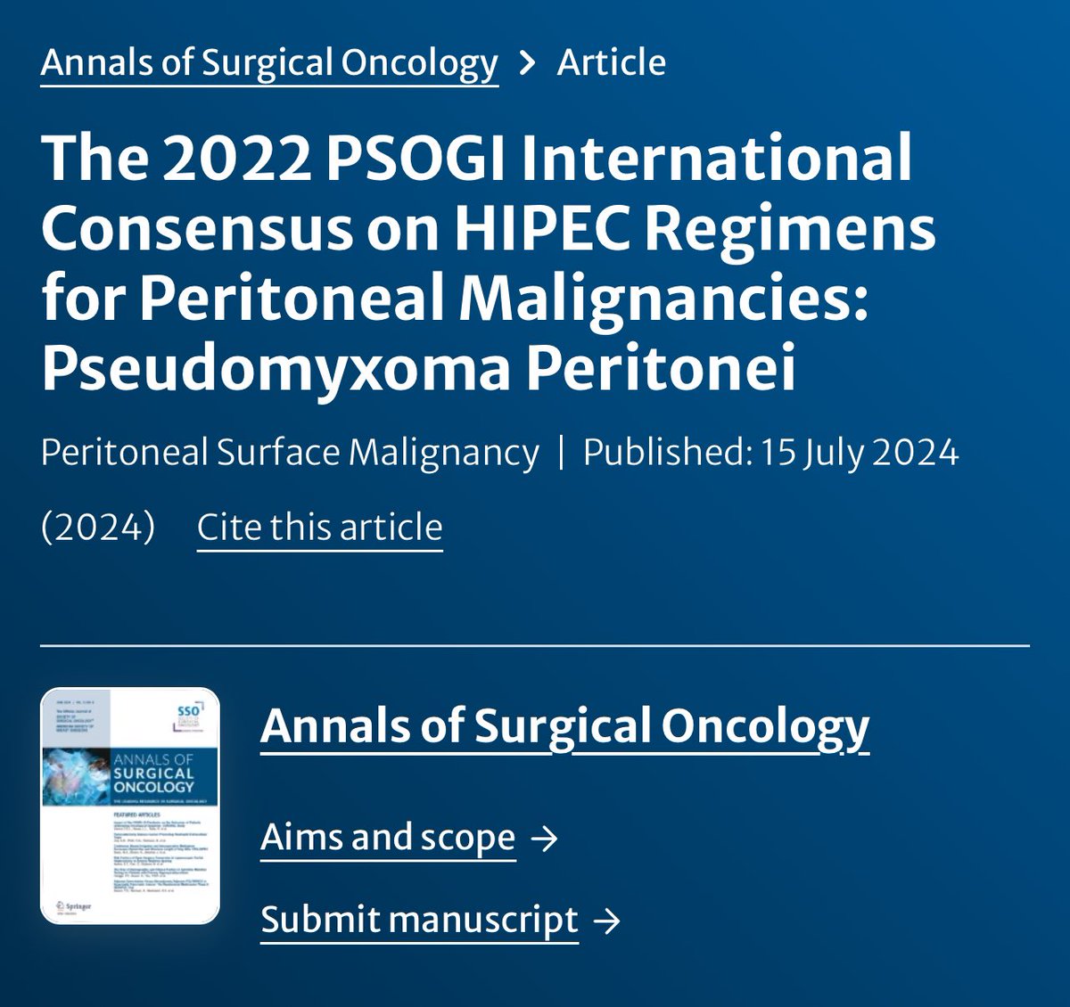 Delia Cortés Guiral (@deliacortesguir) on Twitter photo Fresh from the oven… #pmp consensus
The consensus recommends HIPEC following CRS
The combination of CDDP/MMC and high-dose MMC regimens are endorsed for clinical practice & research
@RENAPE_Network <a href="/PSOGI_EC/">Peritoneal Surface Oncology Group International</a> <a href="/SPeritoneum/">SoMe4Peritoneum</a> <a href="/PMPSurvivor/">Pseudomyxoma Survivor</a> <a href="/NewsJellybelly/">News (PMP) Pseudomyxoma Peritonei Appendix Cancer</a>
link.springer.com/article/10.124… Fresh from the oven… #pmp consensus
The consensus recommends HIPEC following CRS
The combination of CDDP/MMC and high-dose MMC regimens are endorsed for clinical practice & research
@RENAPE_Network <a href="/PSOGI_EC/">Peritoneal Surface Oncology Group International</a> <a href="/SPeritoneum/">SoMe4Peritoneum</a> <a href="/PMPSurvivor/">Pseudomyxoma Survivor</a> <a href="/NewsJellybelly/">News (PMP) Pseudomyxoma Peritonei Appendix Cancer</a>
link.springer.com/article/10.124…
