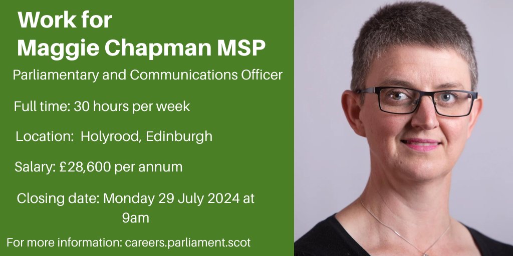 MSPS Jobs (@work4msps) on Twitter photo Maggie Chapman MSP (<a href="/MaggieChapman/">Maggie Chapman MSP</a>) is looking for a Parliamentary and Communications Officer to join her team, based in #Edinburgh. Find out more: ow.ly/ELgZ50SCgPP Maggie Chapman MSP (<a href="/MaggieChapman/">Maggie Chapman MSP</a>) is looking for a Parliamentary and Communications Officer to join her team, based in #Edinburgh. Find out more: ow.ly/ELgZ50SCgPP