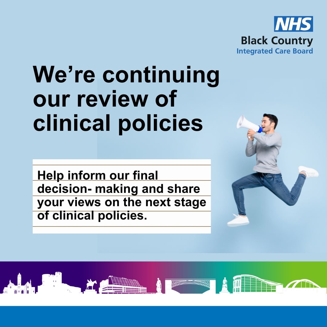 Black Country Integrated Care System (ICS) (@blackcountryics) on Twitter photo 📣 <a href="/NHSinBlkCountry/">NHS Black Country Integrated Care Board (ICB)</a> is reviewing its existing and new clinical policies to harmonise across the Black Country and to consider national guidelines and best practices.
Share your views and help inform decision-making.
blackcountry.icb.nhs.uk/have-your-say/… 📣 <a href="/NHSinBlkCountry/">NHS Black Country Integrated Care Board (ICB)</a> is reviewing its existing and new clinical policies to harmonise across the Black Country and to consider national guidelines and best practices.
Share your views and help inform decision-making.
blackcountry.icb.nhs.uk/have-your-say/…