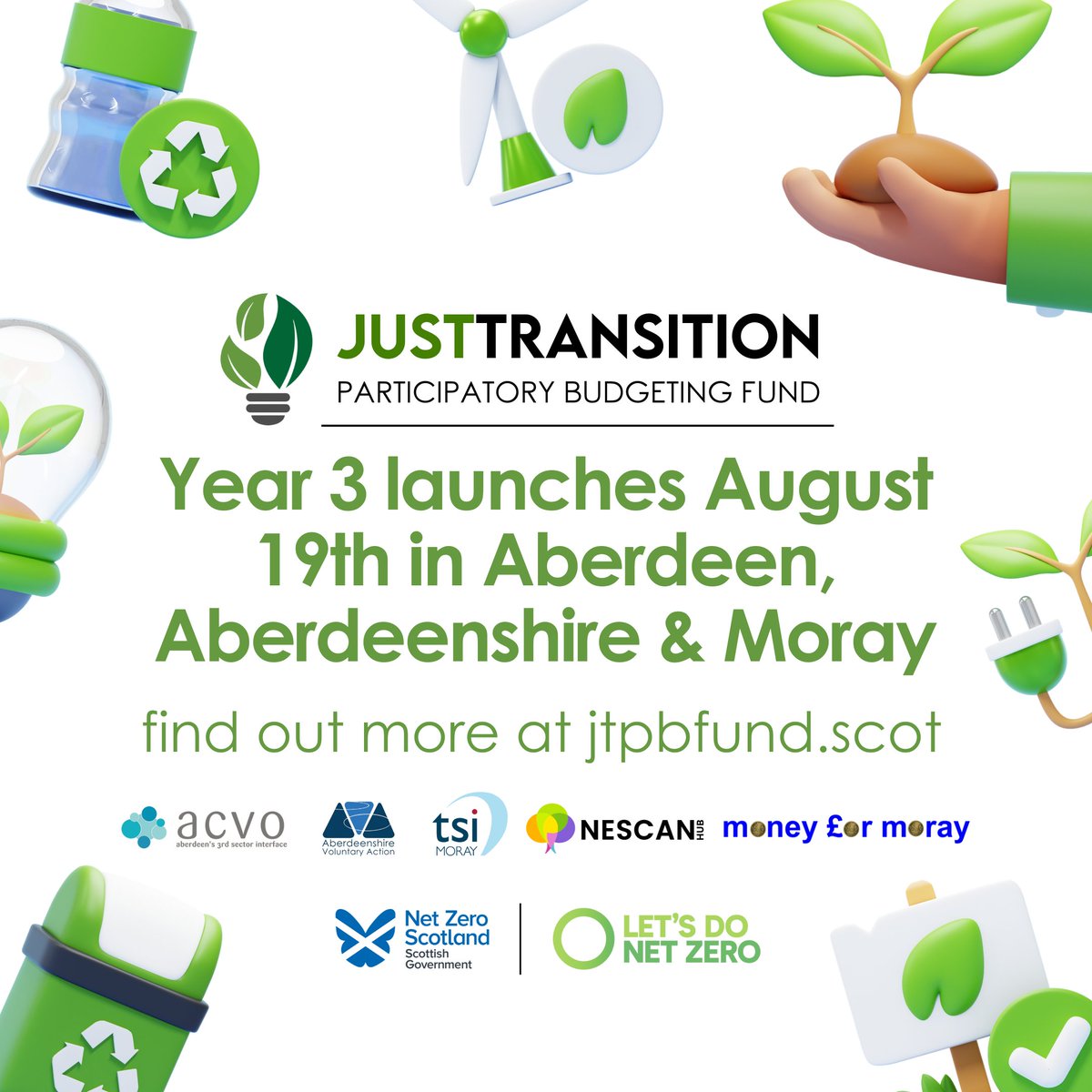 🥳 We are excited to announce that the #JTPBFund is back for a third year - applications open Mon Aug 19th! 
🌱 £1million is available across #Aberdeen, #Aberdeenshire &amp; #Moray to support local green projects from third sector orgs &amp; community groups 
🖇️ jtpbfund.scot