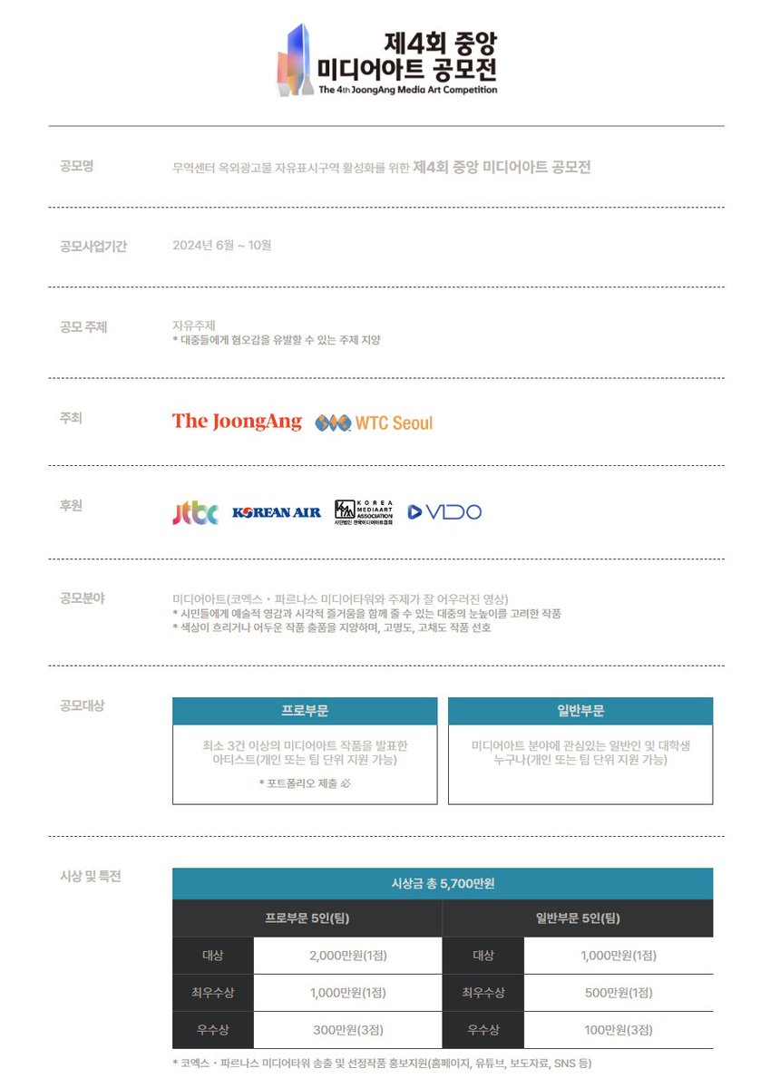 kys020000's tweet image. 제4회 중앙 미디어아트 공모전
#제4회중앙미디어아트공모전 #초성퀴즈이벤트 #스타벅스이벤트
joongangmediaart.com/sub1_2.php