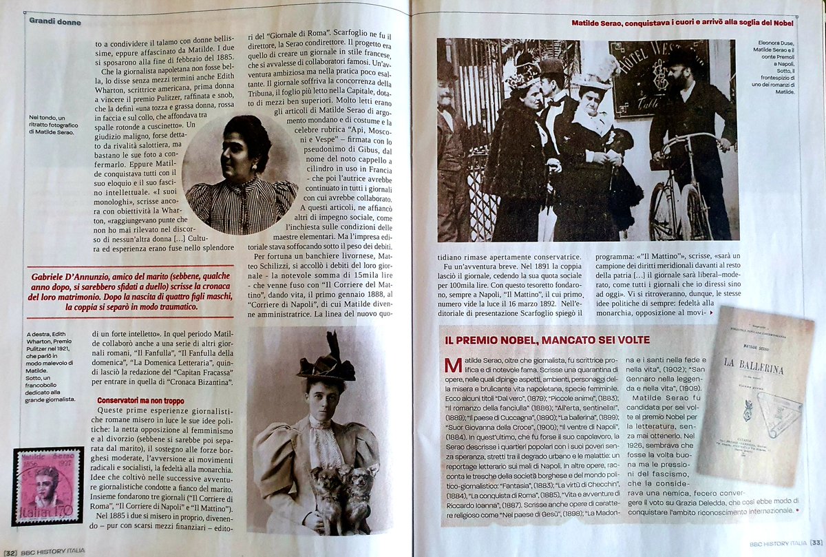 Matilde Serao, prima donna italiana a fondare e dirigere un quotidiano. Scrittrice di talento ma soprattutto giornalista. "Il giornale - scrisse - è la più nobile forma del pensiero umano".  Un mio saggio su #MatildeSerao  in  #BBCHistoryItalia, n 160
