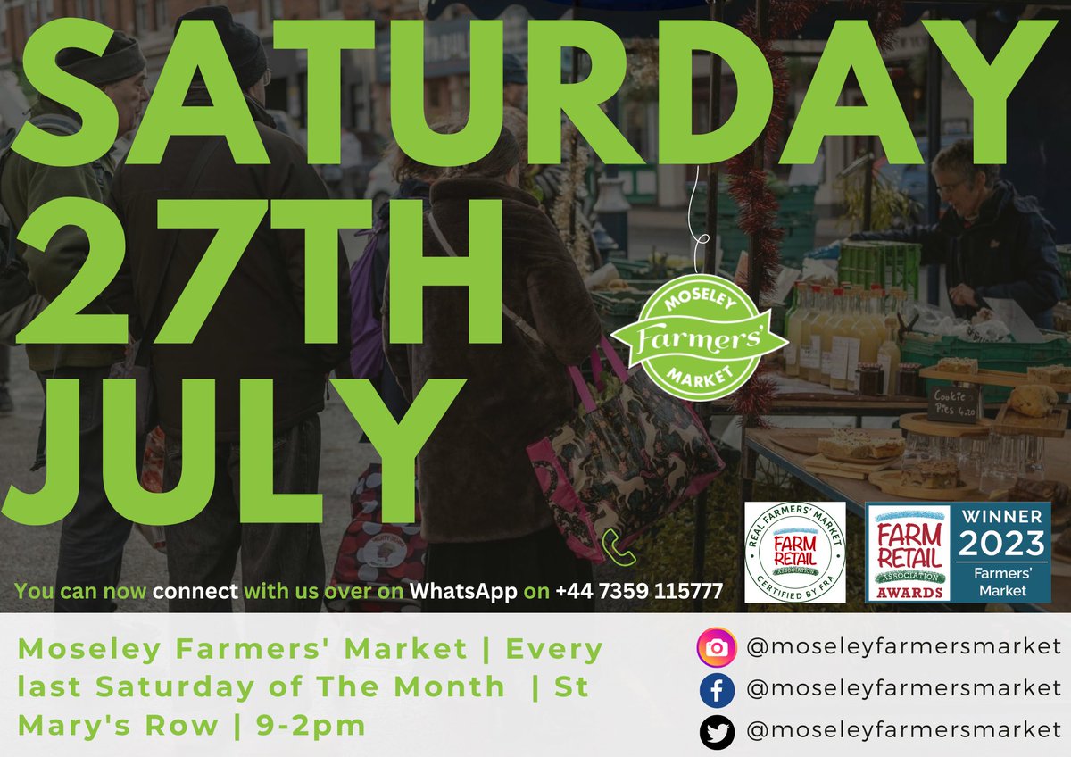 Moseley Farmers' Market (@moseleyfarmmkt) on Twitter photo 📢😮 We’re back! 🙌😁
<a href="/MoseleyFarmMkt/">Moseley Farmers' Market</a> is back and wow it’ll be another warm one! The Market will be OPEN again this month …🔥🙌 🥬🍍🥘🥩🍗🧶⬇️ 📢😮 We’re back! 🙌😁
<a href="/MoseleyFarmMkt/">Moseley Farmers' Market</a> is back and wow it’ll be another warm one! The Market will be OPEN again this month …🔥🙌 🥬🍍🥘🥩🍗🧶⬇️