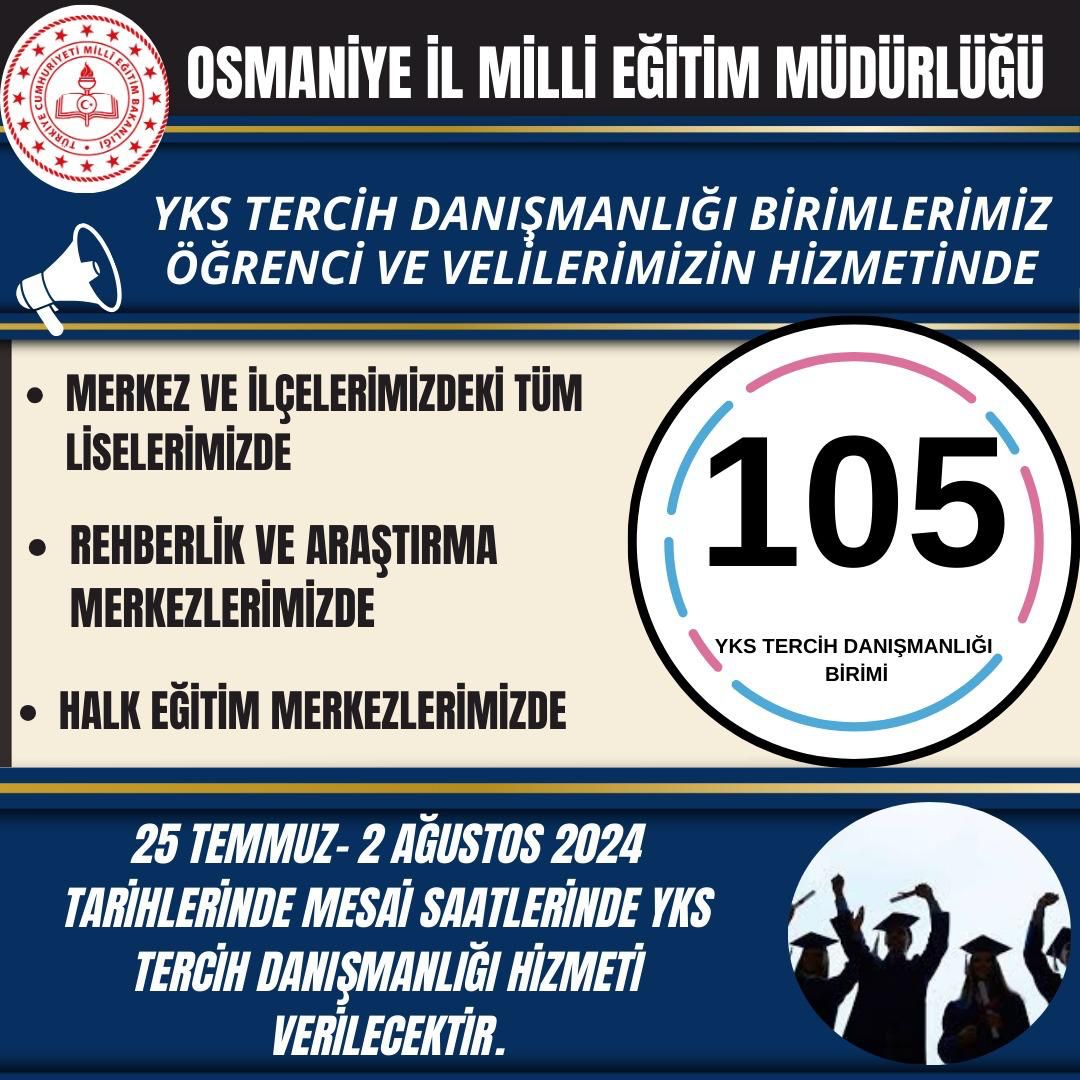 osmaniyeilmem's tweet photo. 📌 “Doğru tercih, doğru gelecek.”✏️📚

25 Temmuz – 2 Ağustos tarihleri arasında merkez ve ilçelerimizdeki tüm liselerimizde, Rehberlik ve Araştırma Merkezlerimizde ve Halk Eğitimi Merkezlerimizde toplamda 105 adet YKS Tercih Danışmanlığı Birimimiz, öğrenci ve velilerimizin hizmetinde olacaktır.

@ALBAKAydn @DrErdincYILMAZ1 @tcmeb @MullaKATIK