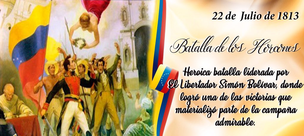 TransporteGNB's tweet photo. Hace 211 años de la Batalla de los Horcones, batalla librada por el Ejército Patriota al mando de José Félix Ribas y Jacinto Lara, logrando el completo triunfo contra el Ejército Realista. https://t.co/A6etVB9smA
