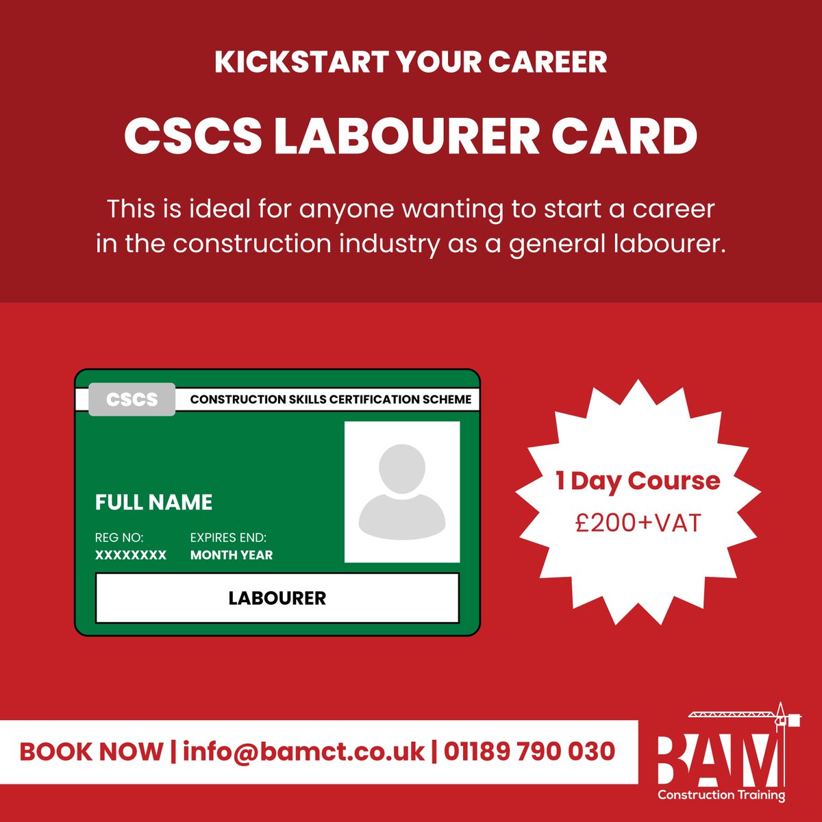 TrainingBAM's tweet image. Ready to kickstart your construction career?

Become a qualified labourer with our 1-Day CSCS Green Card Course. This covers:

✅ CITB Health and Safety Test
✅ NVQ Level 1: Health and Safety in a Construction Environment

Book Now: 01189 790 030
