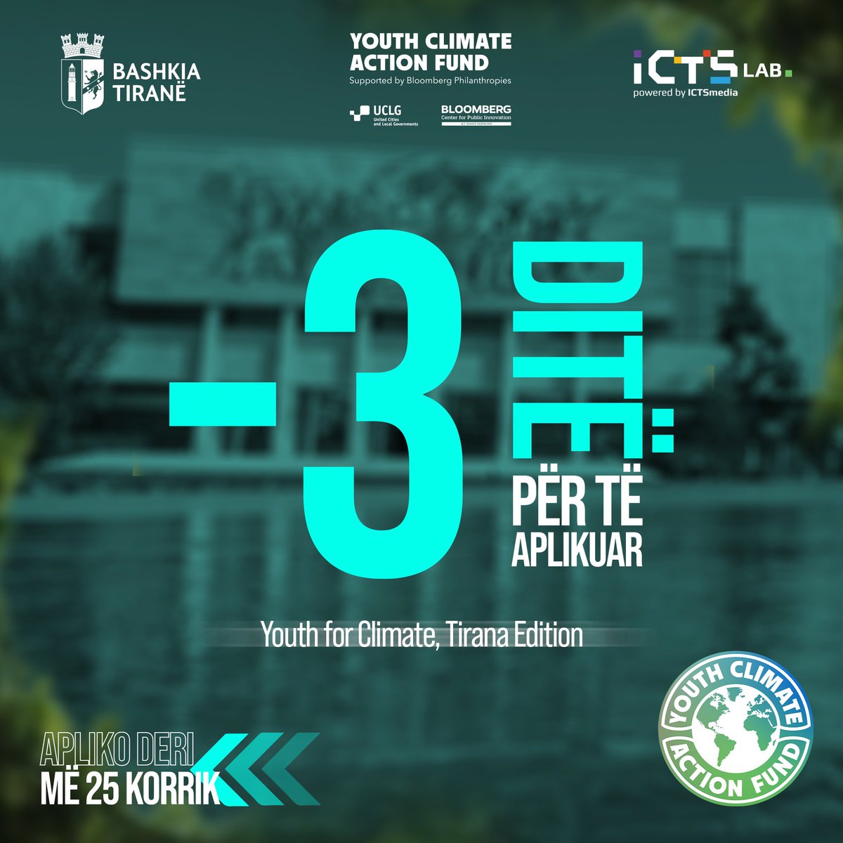🤔Ende nuk e ke bërë aplikimin tënd?

🎯Je akoma në kohë për tu bërë pjesë e nismës më të madhe që synon të angazhojë të rinjtë në drejtim të një të ardhmeje më të qëndrueshme dhe më të mirë, duke adresuar sfidat klimatike e duke sjellë zgjidhje inovative për cështjet e mjedisit.