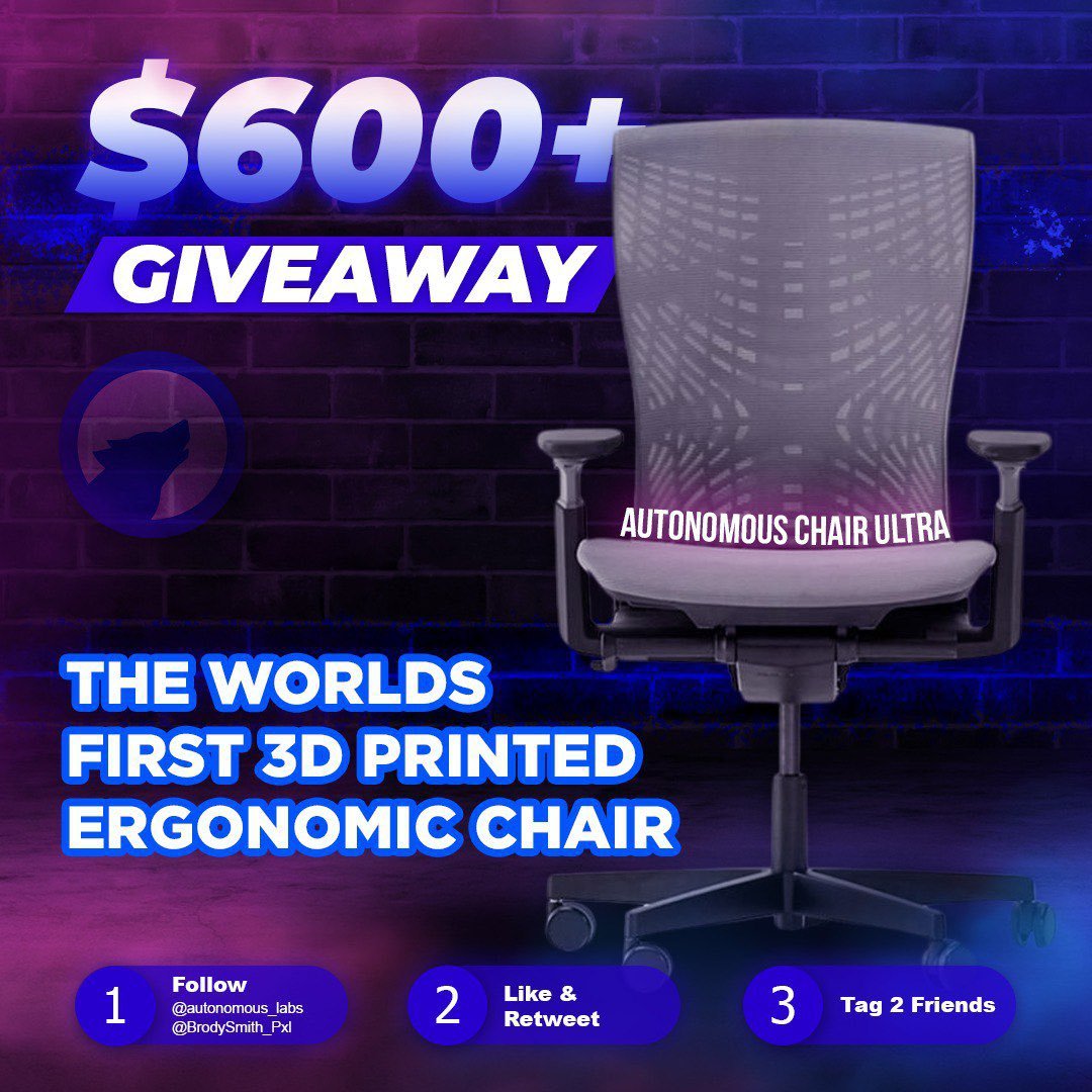 WOLF_Financial's tweet photo. How would you like for all your back pain to go away?

That's what happened for me when I started using an AutonomousAI chair!

Now, I'm GIVING AWAY a $600 chair to one lucky winner who:

1. Follows @autonomous_labs &amp; @BrodySmith_Pxl
2. Likes &amp; RTs
3. Tags 2 friends https://t.co/AzWTAvvkou