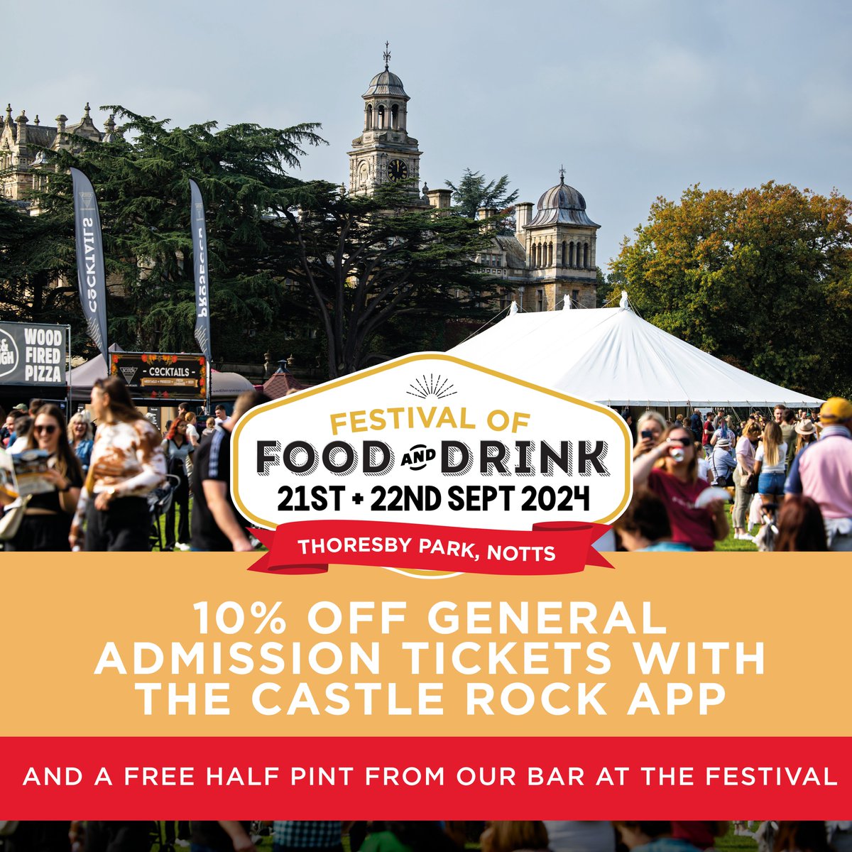 CRBrewery's tweet photo. We’ll be pouring at the Nottingham @FestofFood 2024! 🍻Join us at @ThoresbyPark 21-22nd September and treat yourself to one of our delicious pints. 🤩To celebrate, we are offering all Castle Rock App users 10% off their ticket, plus a free half pint from our bar! See you there!👋 https://t.co/uUG8diGocQ