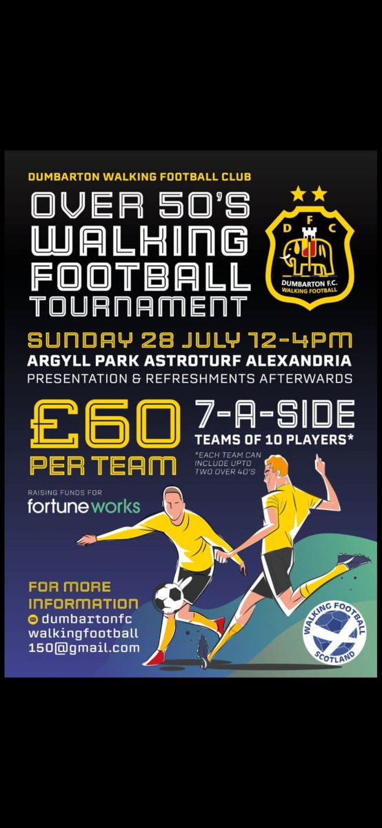 Jason Methven (@methvenjason) on Twitter photo Delighted to share with you that our old football team the Fortune Flyers are participating in a walking football charity event organized by the Dumbarton Walking Football team all money to <a href="/FortuneWorks60/">Fortune Works</a>
<a href="/Dumbartonfc/">Dumbarton FC</a>
Full details here to donate.
justgiving.com/page/stephen-l… Delighted to share with you that our old football team the Fortune Flyers are participating in a walking football charity event organized by the Dumbarton Walking Football team all money to <a href="/FortuneWorks60/">Fortune Works</a>
<a href="/Dumbartonfc/">Dumbarton FC</a>
Full details here to donate.
justgiving.com/page/stephen-l…