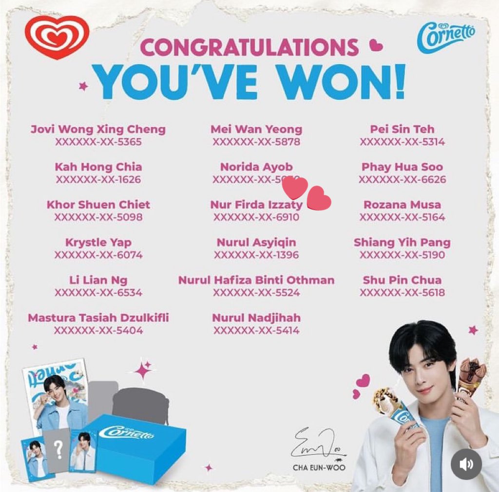pird4_'s tweet photo. OMG I WON THE CONTESTTTTTTT ๐ญ๐ฉต
#CHAEUNWOOFORCORNETTO #CHAEUNWOO #์ฐจ์์ฐ #luvcornetto #wallsmalaysia #CORNETTOMY https://t.co/lYkYy2jOPm