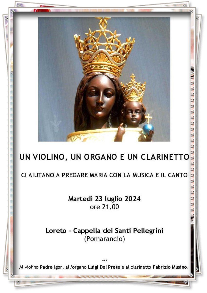 "Un Violino, un Organo e un Clarinetto"⛪️🎶
📌#BasilicadiLoreto, 23 luglio, ore 21
Nella meravigliosa "Sala del Pomarancio" 😍
Ingresso gratuito!! 
#Santuariodiloreto #concerto #MusicaSacra #MadonnadiLoreto #spiritualità