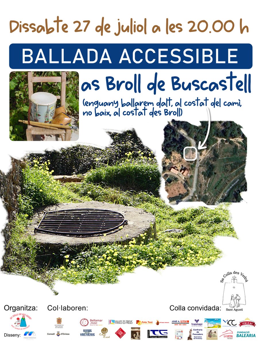 CollaCanBonet's tweet image. BALLADA AS BROLL DE BUSCASTELL
Ballada accesible: enguany ballarem dalt, al costat des camí, no baix al costat des Broll
Dissabte 27 de juliol a les 20.00 h
Colla convidada: Sa Colla des Vedrà
#balladadepou #ballpages #collacanbonet #BrolldeBuscastell #santantonideportmany #ibiza