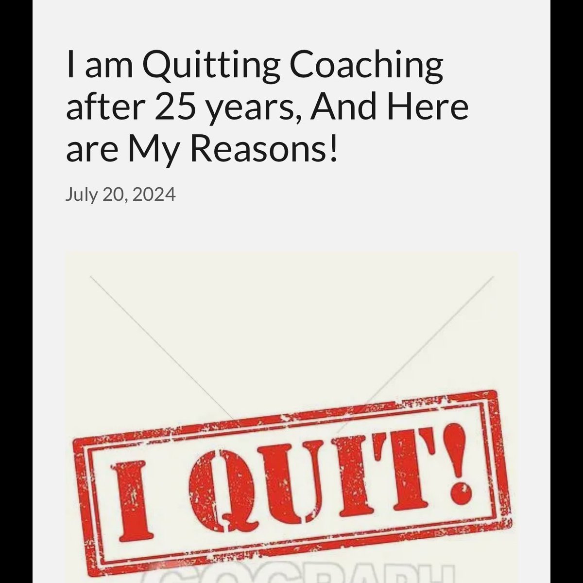 Click the Link to Read Why
#youthsportscoaching
#youthsportsreform
#youthsportsparent
#youthsportsadvocate
#youthsportscoach
#youthsportsenjoyment
#youthsportsretention
#youthsportsinclusion
#youthsportsretention 
#fixyouthsports

sportsreclamationproject.com/f/i-am-quittin…