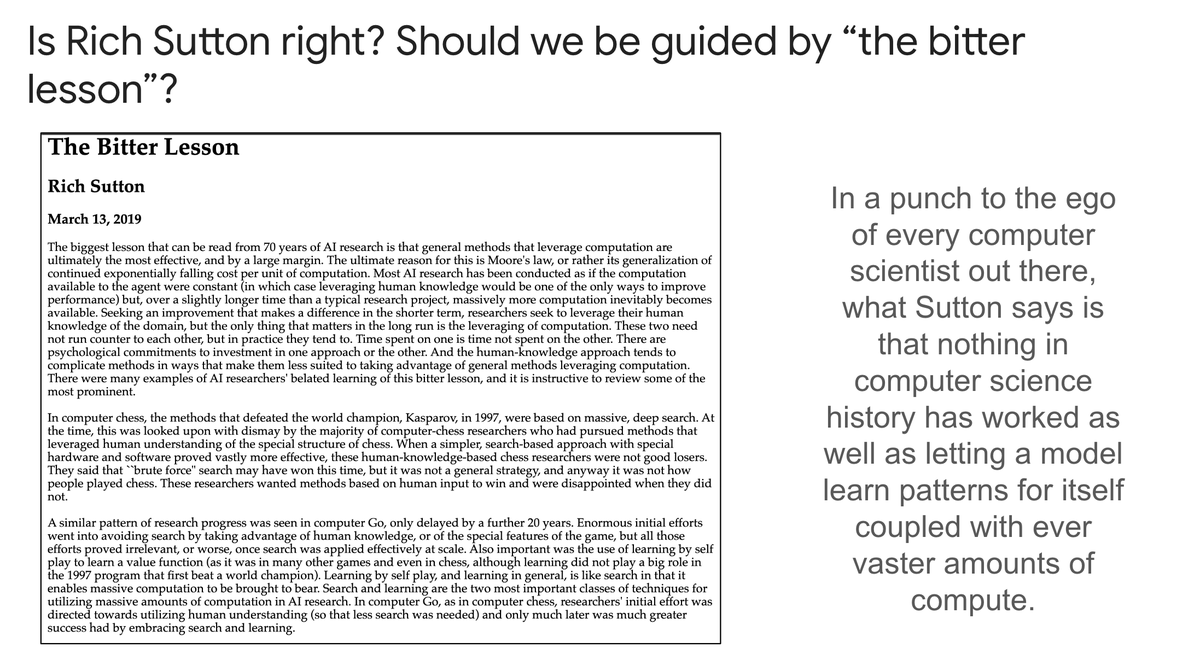 Is bigger always better? 🐘 The idea that scaling more than any other ingredient has driven progress has become formalized as the “bitter lesson”

Is Sutton right?

📜arxiv.org/abs/2407.05694…