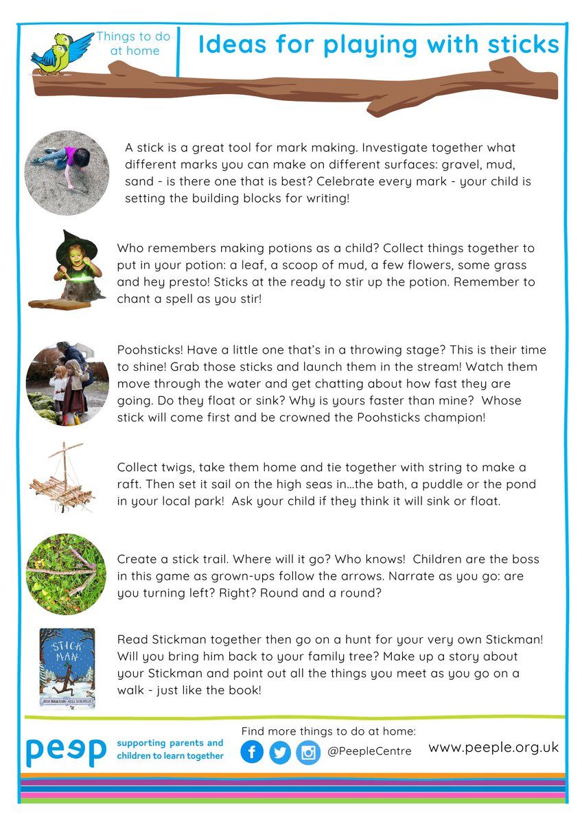 PeepleCentre's tweet photo. A stick is never just a stick! 

Heuristic play is exploratory play &amp; this early experimentation helps children to learn about the physical world around them. Children don't just play with toys, they play as part of their everyday life! 

#heuristicplay https://t.co/EX9I0sVXNg