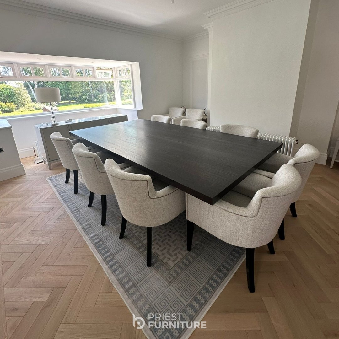 PriestFurniture's tweet image. Completed this week - we were commissioned to create this stunning 10-seat dining table, crafted from oak and stained black. Measuring an impressive 2.8m long by 1.5m wide, this piece combines elegance and functionality perfectly! 📷
#BespokeFurniture #CustomDiningTable