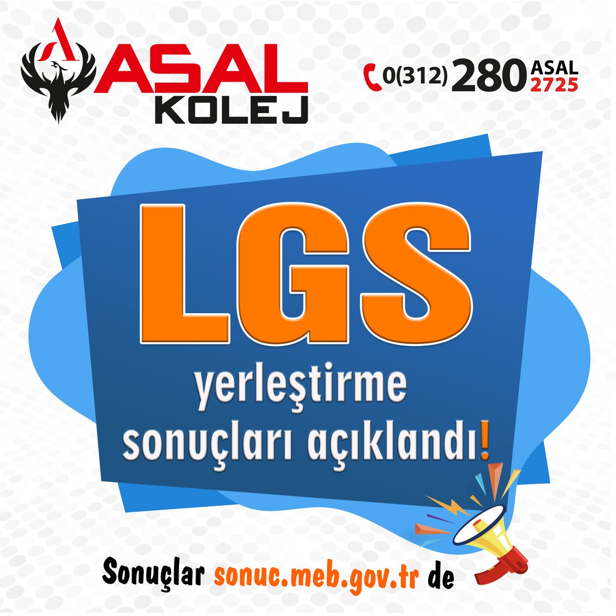 LGS yerleştirme sonuçları için beklenen açıklama geldi. Liselere Geçiş Sistemi (LGS) kapsamında merkezi yerleştirme sonuçları "meb.gov.tr" ile
👉 "sonuc.meb.gov.tr" adresleri üzerinden erişime açıldı. 
#lgsyerleştirmesonuçları #asalkolej #lise