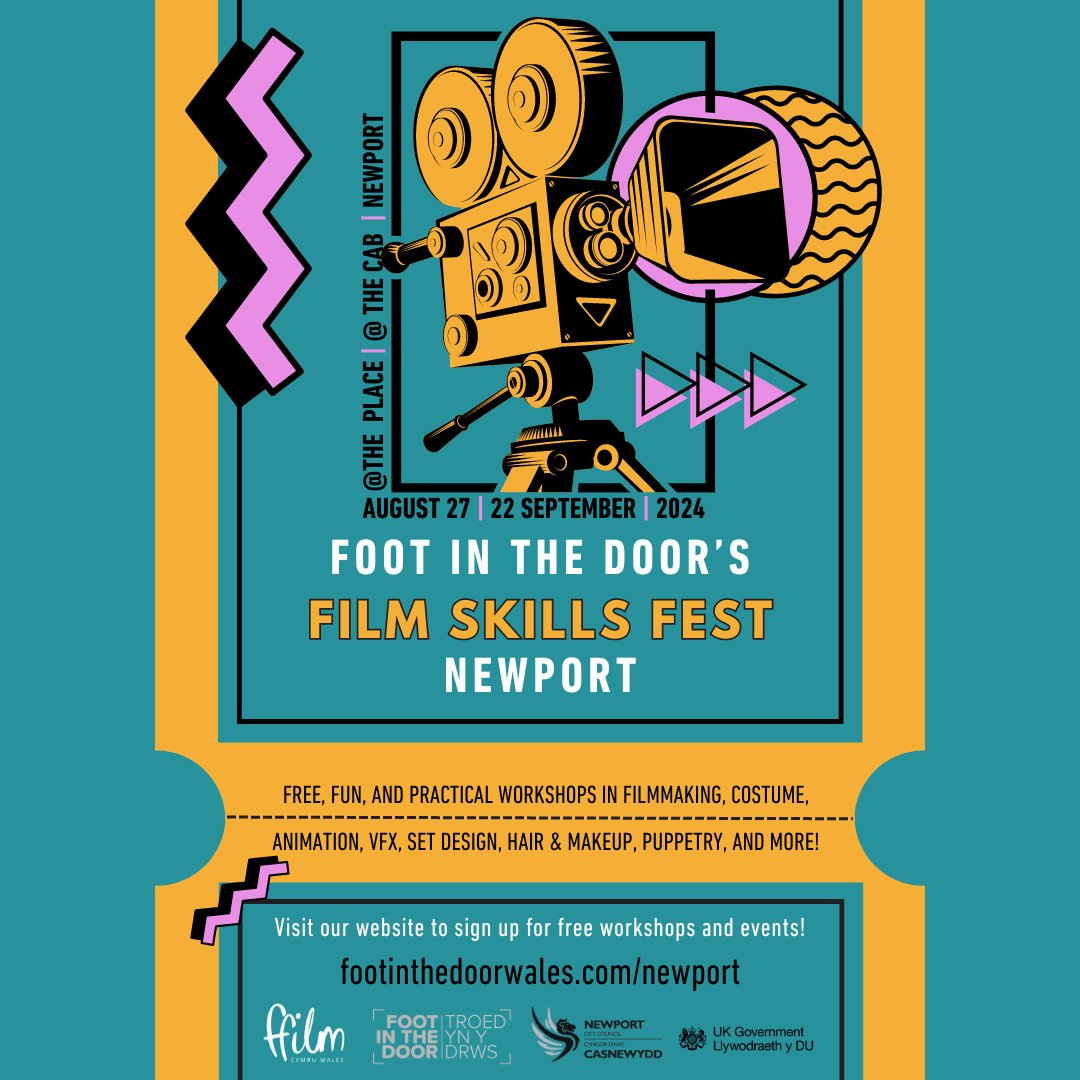 Are you 16+ and resident in Newport? Come along to our #FilmSkillsFest: 4 weeks of free &amp; fun workshops to help you get your Foot In The Door of the creative industries! If you want to learn new skills &amp; explore the film industry, find out more here: footinthedoorwales.com/newport