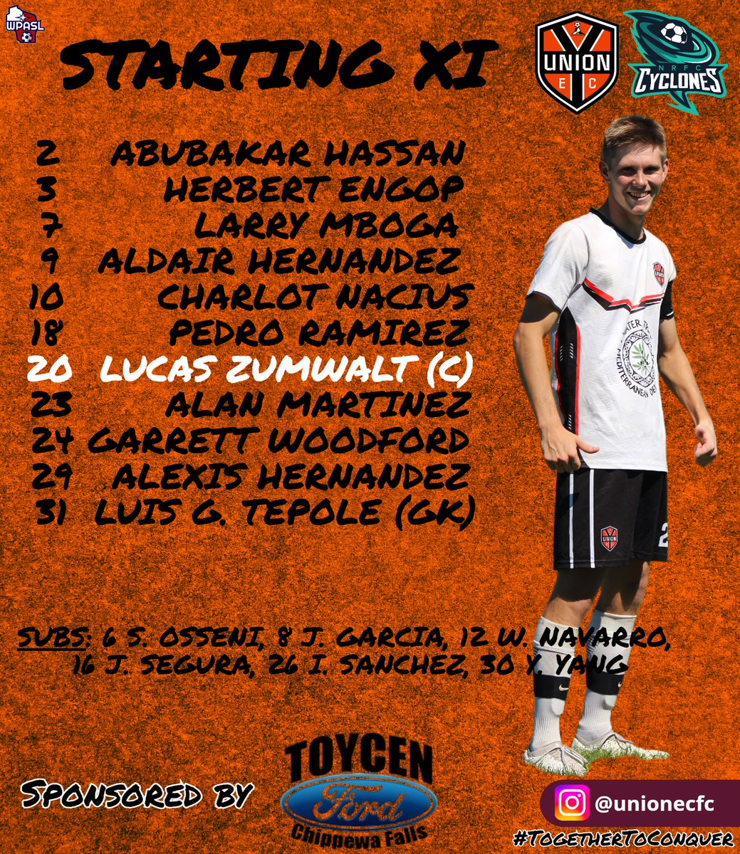 UnionECFC's tweet image. Starting XI vs. Cyclones Sponsored by Toycen Ford

#TogetherToConquer