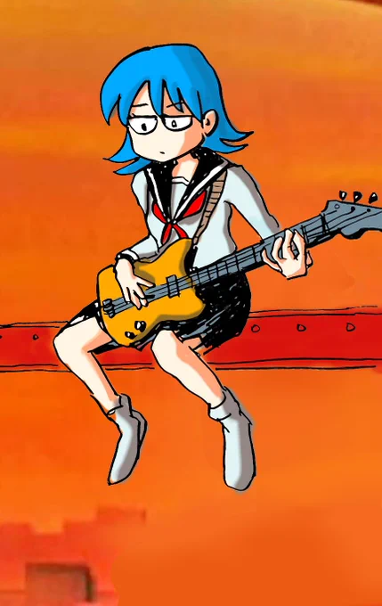 #これを見たやつは座ってる画像をあげろ 鉄塔に座ってベースを弾く人