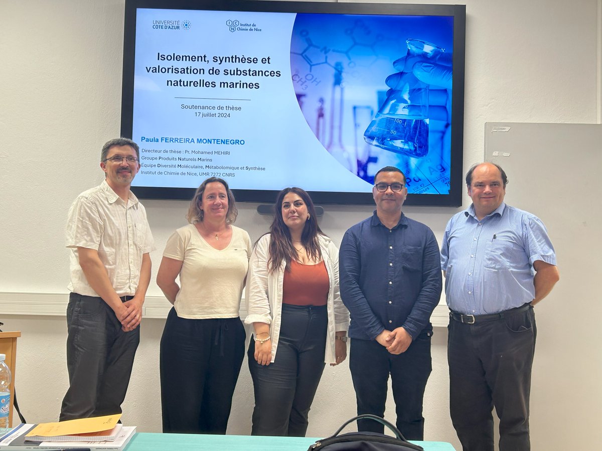 M. Mehiri Research Group (Marine Natural Products) (@mehiri_group) on Twitter photo Very proud of our student Paula Ferreira MONTENEGRO for his excellent PhD defense ! A very great time about Marine Natural Products with Sylvain PETEK, Luc DEMANGE, and Elisabeth TAFFIN DE GIVENCHY
<a href="/NiceChemistry/">Institut Chimie Nice</a>
<a href="/Univ_CotedAzur/">Université CÎte d'Azur</a>
<a href="/CNRS_DR20/">CNRS CĂŽte dâAzur</a> Very proud of our student Paula Ferreira MONTENEGRO for his excellent PhD defense ! A very great time about Marine Natural Products with Sylvain PETEK, Luc DEMANGE, and Elisabeth TAFFIN DE GIVENCHY
<a href="/NiceChemistry/">Institut Chimie Nice</a>
<a href="/Univ_CotedAzur/">Université CÎte d'Azur</a>
<a href="/CNRS_DR20/">CNRS CĂŽte dâAzur</a>