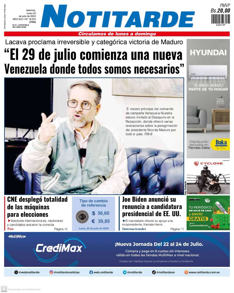 Buenos días ☀️

Busca nuestra edición impresa

Está disponible para llegar a tus manos nuestra edición impresa de este lunes #22jul 📰

📌 Nos encontramos en kioskos de la gran Valencia, Puerto Cabello, Chichiriviche, Tucacas, Aragua y Cojedes.