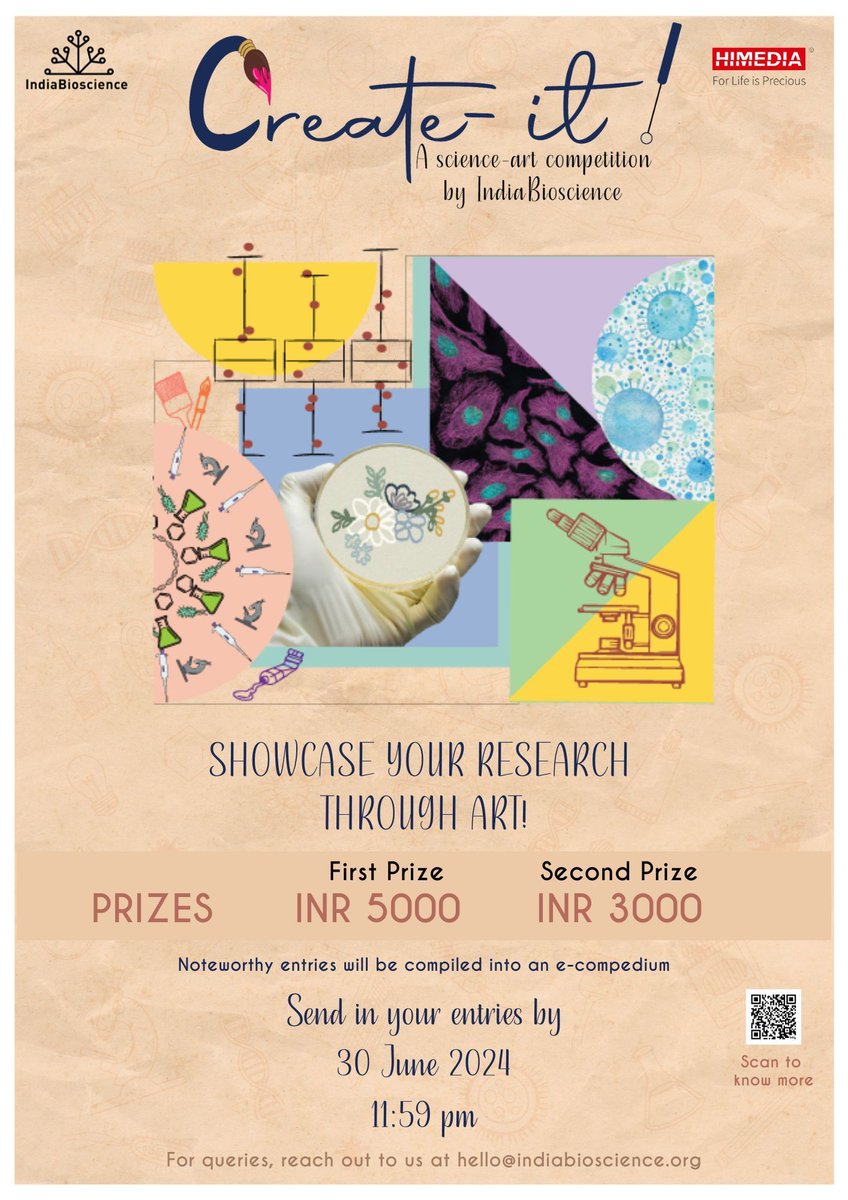 IndiaBioscience's tweet photo. We are thrilled to announce the winners of the Create-it! A science-art competition by IndiaBioscience. 

We received 200+ entries and the competition was open for a month. 

We are happy to have received so many entries. Most of the entries were a treat to our eyes! 😍 https://t.co/xMaj8ak8e0