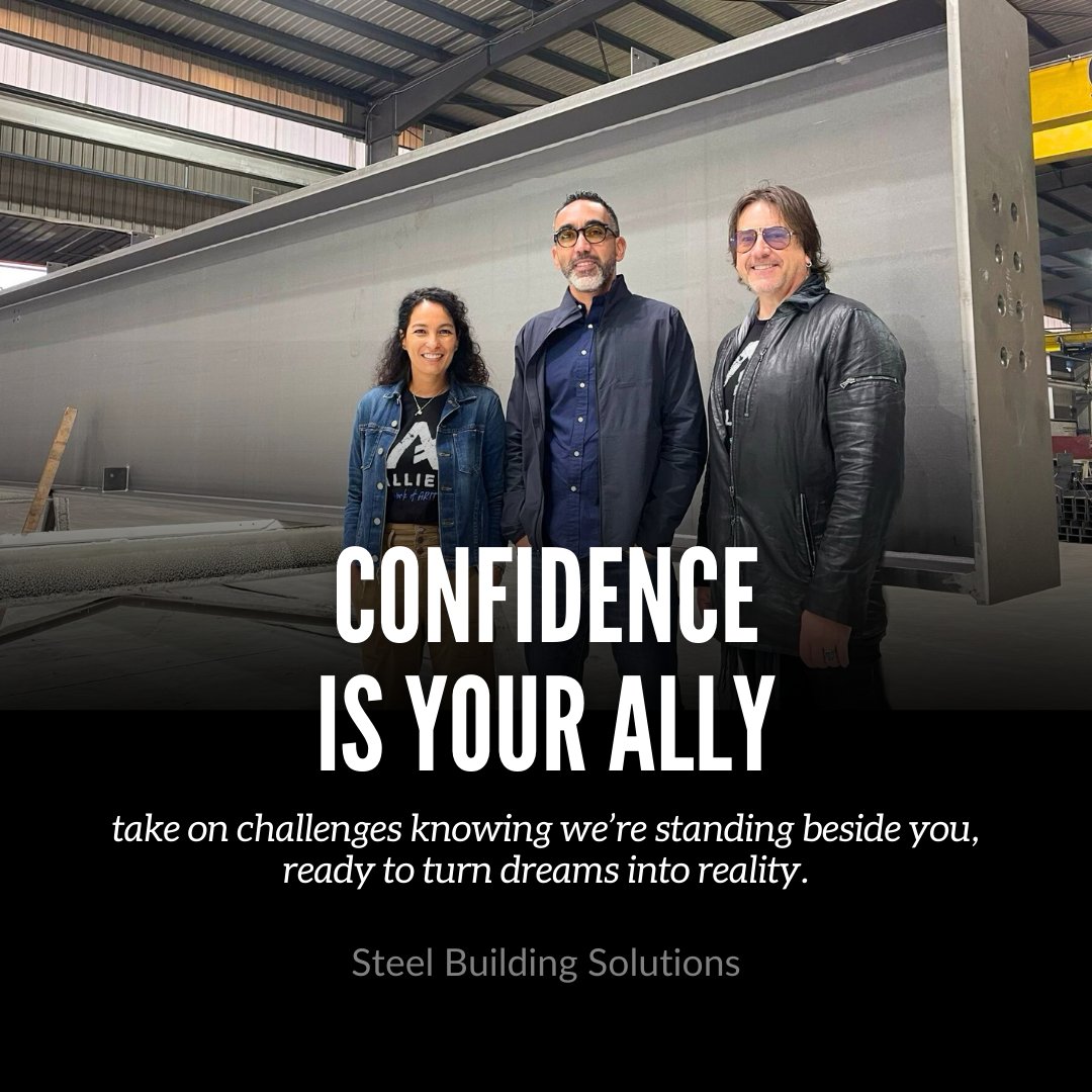 Face challenges with confidence, supported by Allied! We're here to stand beside you, turning your dreams into reality and ensuring your success every step of the way.

#Confidence #TrustedPartner #Steelbuildings #metalbuildingsystems #steel #prefabricatedbuildings #steelindustry