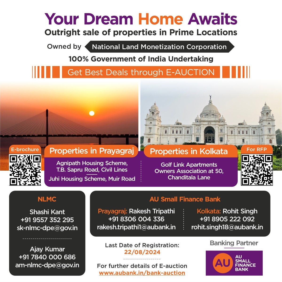 DPE_GoI's tweet photo. Sale of Premium Residential Flats of NLMC located at Prayagraj & Kolkata for sale through Auction.
RFP documents can be downloaded from the portal https://t.co/H0eQCRvFt9
#NLMC #MoHUA #finmin #dpe #AUbank https://t.co/qKihAzswaP