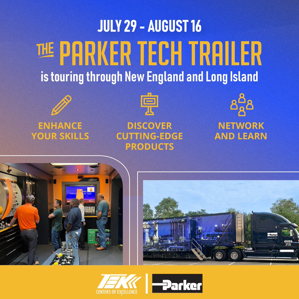 TEKStainless's tweet image. Join the Parker Tech Tour from July 29 to August 16 in New England and Long Island. Interactive workshops, product displays, and expert sessions await! ow.ly/kz1k50SGiu1 #TechTour2024 #ParkerDistributor #Innovation