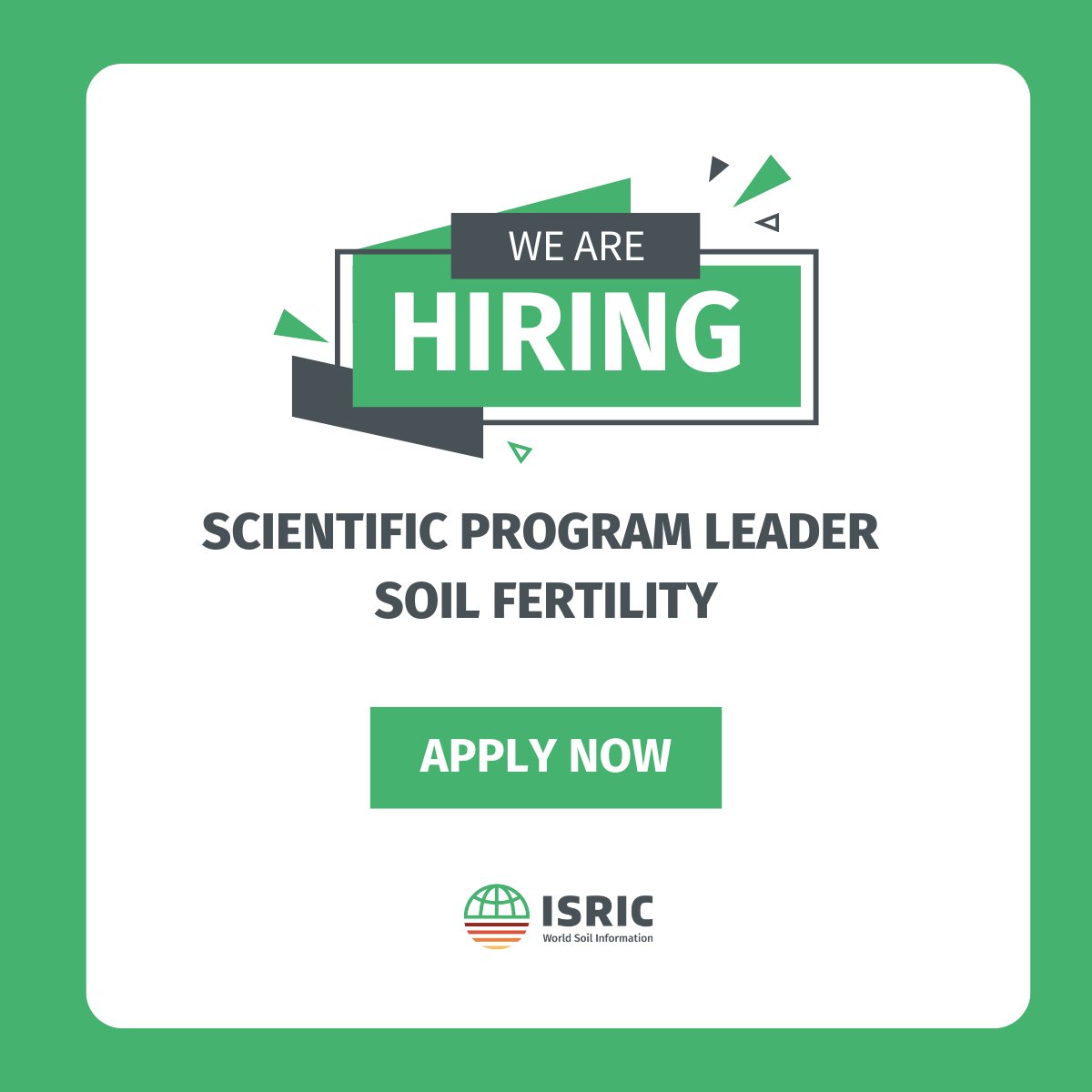 📢 #JobAlert Scientific Program Leader #SoilFertility   

Are you a passionate scientist in the field of soils, soil fertility and soil management? Do you combine scientific knowledge with leadership skills? This job could be ideal for you!

More info: isric.org/news/vacancy-s…