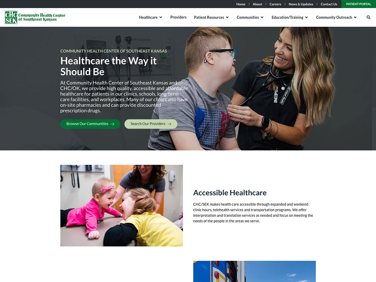 Launched a new website for Community Health Center of Southeast Kansas in Pittsburg, KS at chcsek.org! At CHC/SEK &amp; CHC/OK, they provide high quality, accessible &amp; affordable healthcare for patients in our clinics, schools, long-term care facilities, and workplaces.
