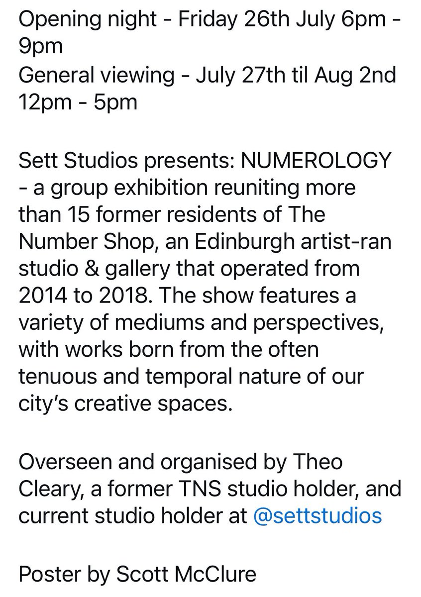 ESWsculpture's tweet photo. This show coming up at Sett Studios on Leith Walk looks great - reuniting more than 15 former residents of The Number Shop including ESW staff member Gabriele Jogelaite. Good luck everyone. Opening night Fri 26 July, 6-9pm and open til 2 August. #Edinburgh #art #artistled https://t.co/KyVspKXFiB