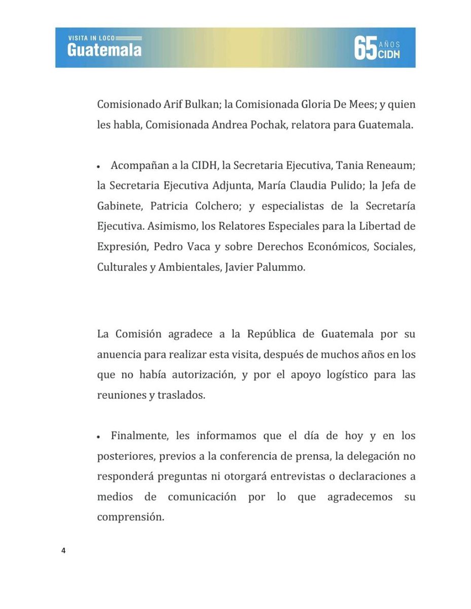 PrensaComunitar's tweet photo. #CIDH 🚨 Este 22 de julio inicia la #VisitaInLoco a Guatemala de los y las relatoras de la @CIDH presididos por Roberta Clarke, para verificar la situación de #DDHH en el país luego de la regresión autoritaria y los intentos de #GolpeDeEstado. Lea el comunicado completo aquí 👇🏾 https://t.co/gUOxyBGxlY
