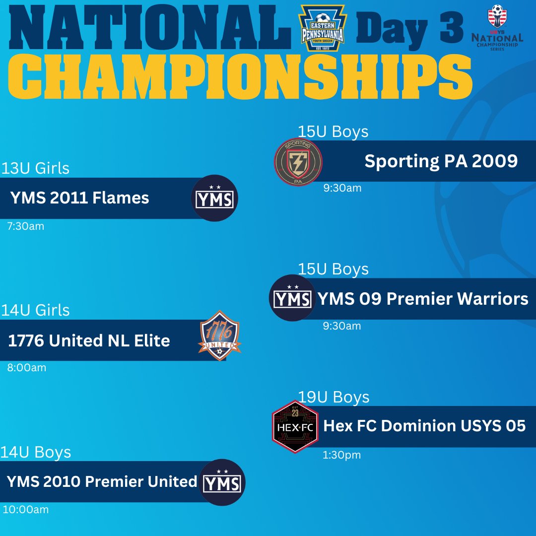 The time has come!! 🤩 National Championships kick off tomorrow morning in Orlando. Check out the schedule to support our teams in group play ⚽😤 #FORitALL