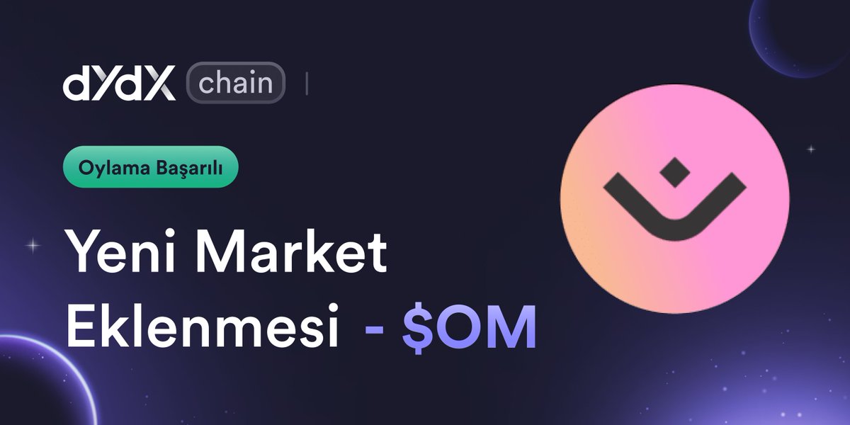 dYdX Türkiye (@dydxturkiye) on Twitter photo Oylama kabul edildi! ✅
dYdX topluluğu, dYdX Zinciri'ne <a href="/MANTRA_Chain/">MANTRA | Tokenizing RWAs</a> $OM'u eklemeye karar verdi. 🗳️
Oylama Sonuçları 👇
⚡️ %54.48 katılım
✅ %96.00 evet | ❌ %0.00 hayır | ➡️ %4.00 çekimser oy
mintscan.io/dydx/proposals… Oylama kabul edildi! ✅
dYdX topluluğu, dYdX Zinciri'ne <a href="/MANTRA_Chain/">MANTRA | Tokenizing RWAs</a> $OM'u eklemeye karar verdi. 🗳️
Oylama Sonuçları 👇
⚡️ %54.48 katılım
✅ %96.00 evet | ❌ %0.00 hayır | ➡️ %4.00 çekimser oy
mintscan.io/dydx/proposals…