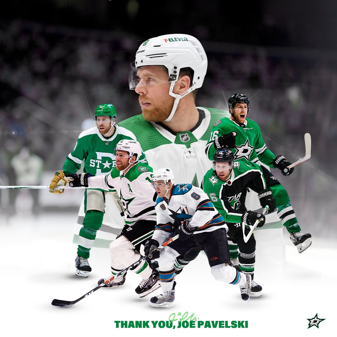 From game 1 to game 964 to game 1,332 and beyond, your impact on hockey, the <a href="/NHL/">NHL</a>, the <a href="/SanJoseSharks/">San Jose Sharks</a> and the Stars has no bounds.

Thank you for everything and congratulations on an incredible career, <a href="/jpav8/">Joe Pavelski</a> 💚