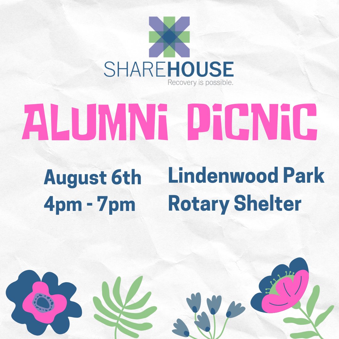 ShareHouseFargo's tweet photo. You are Invited to ShareHouse's Alumni Picnic!! 

August 6th, 2024 4pm - 7pm 
at Lindenwood Park Rotary Shelter: 1905 Roger Maris Dr. Fargo, ND 58103 

Come &amp; Enjoy 
🍽️Food 
🎲Games 
🎶Music 
🍦Ice Cream Truck 
🗣️Alumni Speakers 
📆12-Step Meeting to Follow https://t.co/2YyzbaHqjh