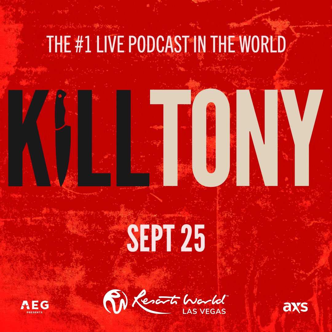 ResortsWorldLV's tweet photo. JUST ANNOUNCED ���� The #1 LIVE podcast in the world, @KILLTONY, will be hitting the Las Vegas Strip at @rwlvtheatre inside #ResortsWorldLasVegas on Wednesday, September 25, 2024 for one night only. Tickets on sale Friday at 10am!

https://t.co/LuvKp9EAyq https://t.co/csD18YtT1P