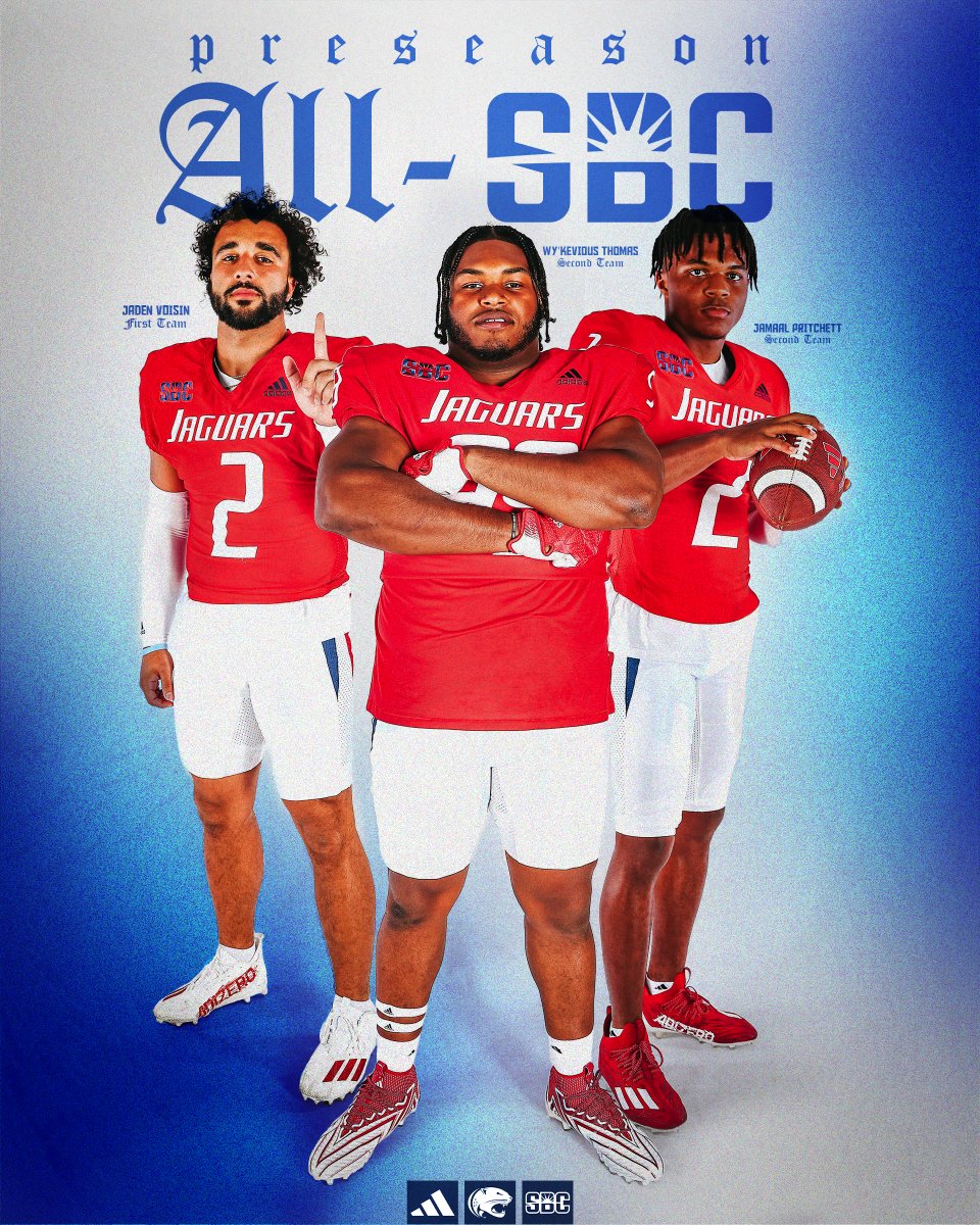 SouthAlabamaFB's tweet photo. 3⃣ Jags earn Preseason All-Sun Belt Honors ‼️

🔗 https://t.co/sejLXymjBz

#OurCity https://t.co/vHOHoolzcG