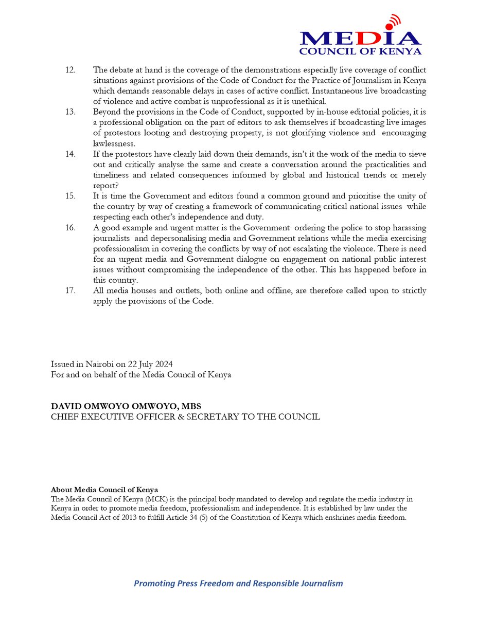 ADVISORY: Our concerns about the adverse working relationship between the Media and Government.