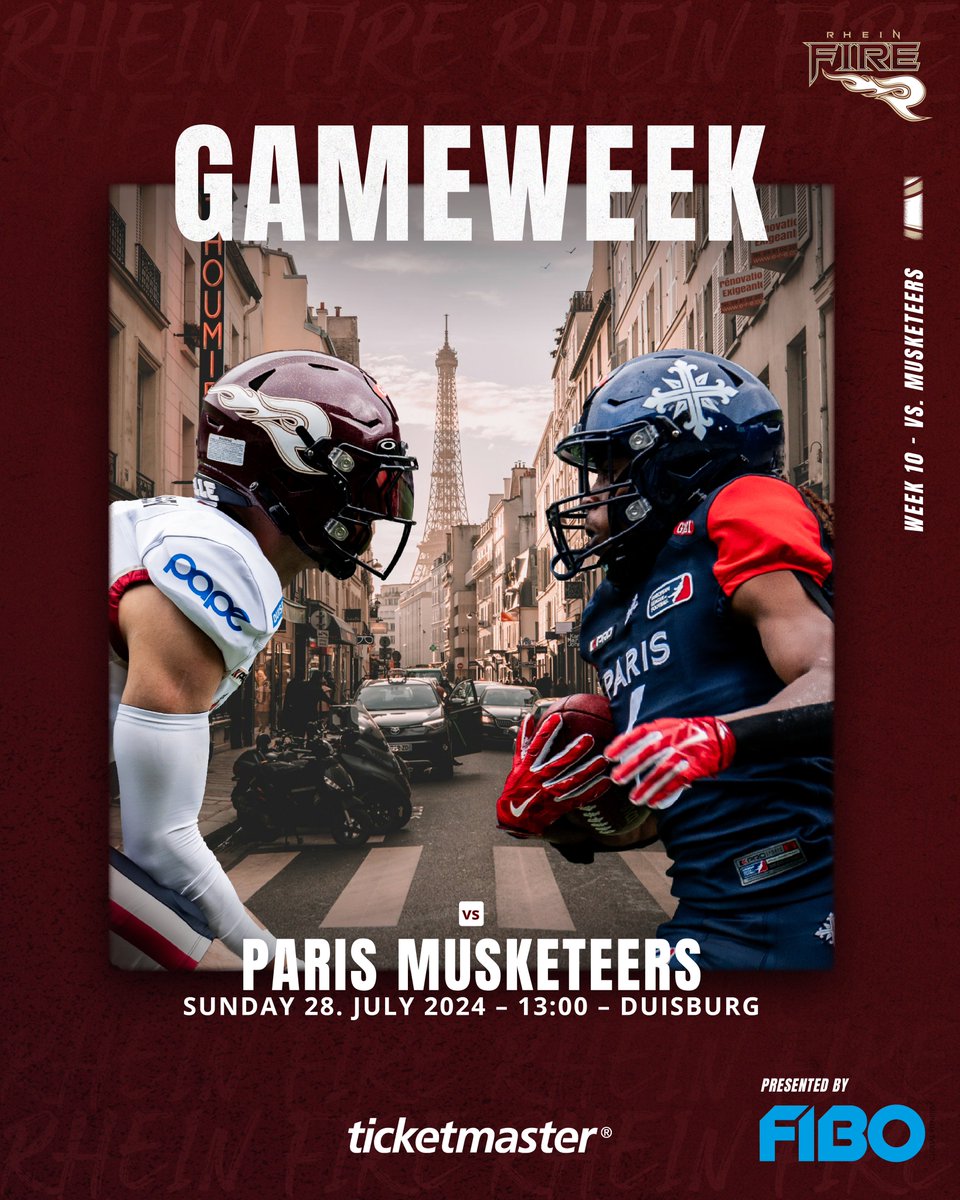 Eyes on the prize. 

🆚 <a href="/parismusketeers/">Paris Musketeers</a> 
🗓️ 28.07.24
⏱️ 13:00 Uhr
🎟️ Ticketmaster &amp; rheinfire-tickets.com
🏟️ Schauinsland-Reisen-Arena, Duisburg 
⚠️ Keine Bargeldzahlung beim Merch und Ticketverkauf an der Tageskasse