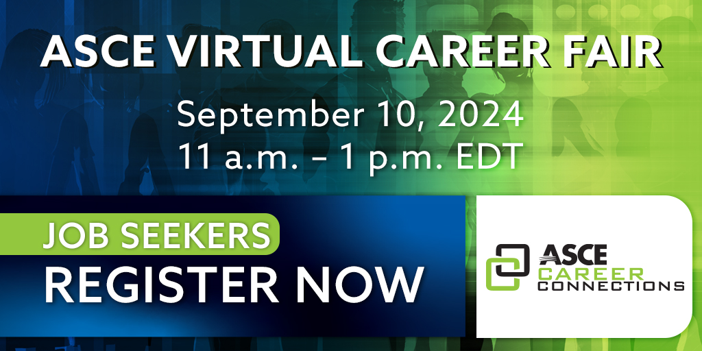 ASCETweets's tweet image. Whether you're actively looking for a new position or you're simply curious about available opportunities, join us Sept. 10 for #ASCE’s virtual career fair to connect directly with recruiters from a variety of civil engineering companies: go.asce.org/3Lpyidh.