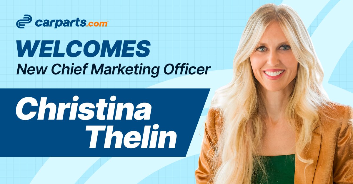 CarPartscomNews's tweet photo. Big news: @ChristinaThelin joins @CarPartscom as our new CMO, bringing 20+ years of #Marketing expertise for brands like Google and Visa. Excited for her to lead our marketing efforts!

Read more: https://t.co/lCvqiR37PA

#Leadership #TeamDRIVEN #DrivingGrowth #DrivingForward https://t.co/hSXmdYgJPT